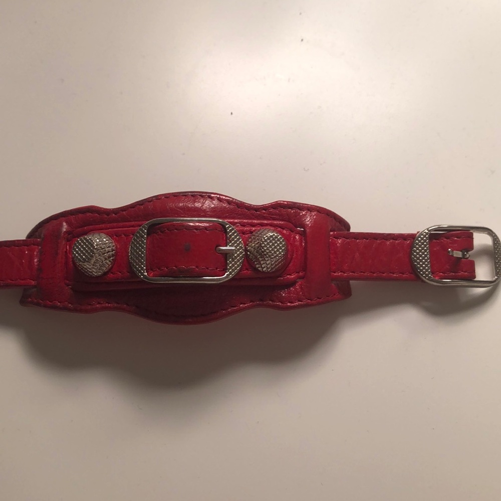 Authentic Balenciaga Red Arena Leather Bracelet - Picture 2 of 8